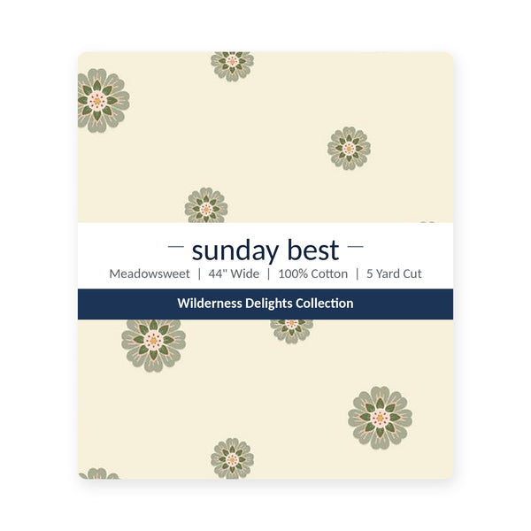 Cream Floral Cotton Fabric by the Yard 44'' Wide 5 Yard Cut Meadowsweet Wilderness Delights Collection - the folded 5 yard cut with the Sunday Best band - photo 2 of 2 - The Fabric Hut