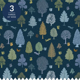 Navy Blue Forest Cotton Fabric by the Yard 44'' Wide 3 Yard Cut Nightwood Wilderness Delights Collection - close up of the trees, foxes and squirrels printed on deep navy cotton - photo 1 of 2 - The Fabric Hut