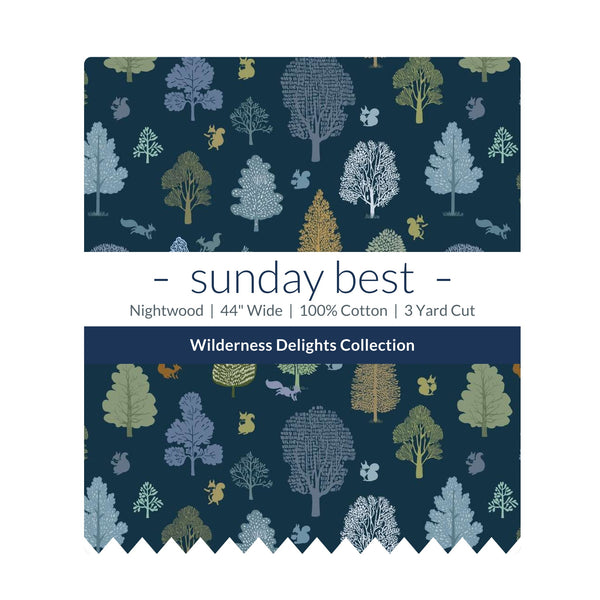 Navy Blue Forest Cotton Fabric by the Yard 44'' Wide 3 Yard Cut Nightwood Wilderness Delights Collection - the folded 3 yard cut with the Sunday Best band - photo 2 of 2 - The Fabric Hut