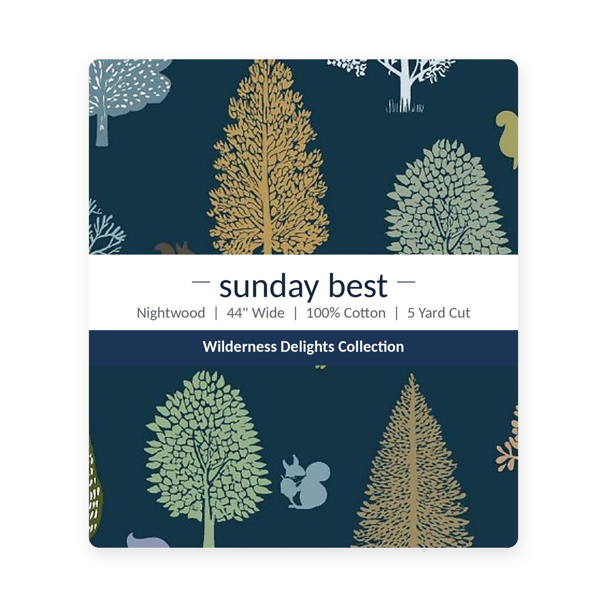 Navy Blue Forest Cotton Fabric by the Yard 44'' Wide 5 Yard Cut Nightwood Wilderness Delights Collection - the folded 5 yard cut with the Sunday Best band - photo 2 of 2 - The Fabric Hut