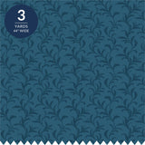 Teal Blue Leaf Cotton Fabric by the Yard 44'' Wide 3 Yard Cut Understory Wilderness Delights Collection - close up of the tonal leaf print on mid teal cotton - photo 1 of 2 - The Fabric Hut