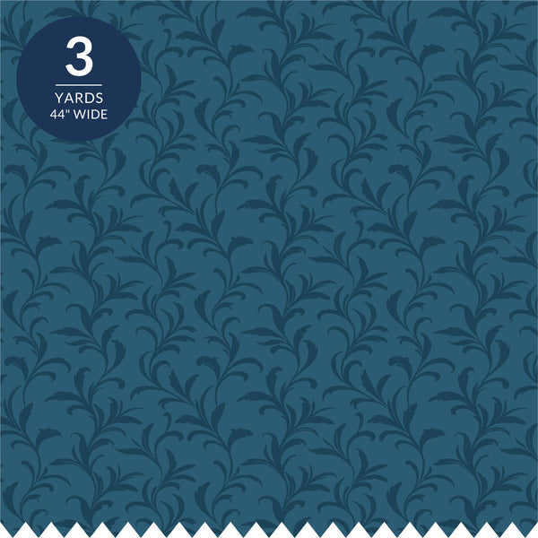 Teal Blue Leaf Cotton Fabric by the Yard 44'' Wide 3 Yard Cut Understory Wilderness Delights Collection - close up of the tonal leaf print on mid teal cotton - photo 1 of 2 - The Fabric Hut