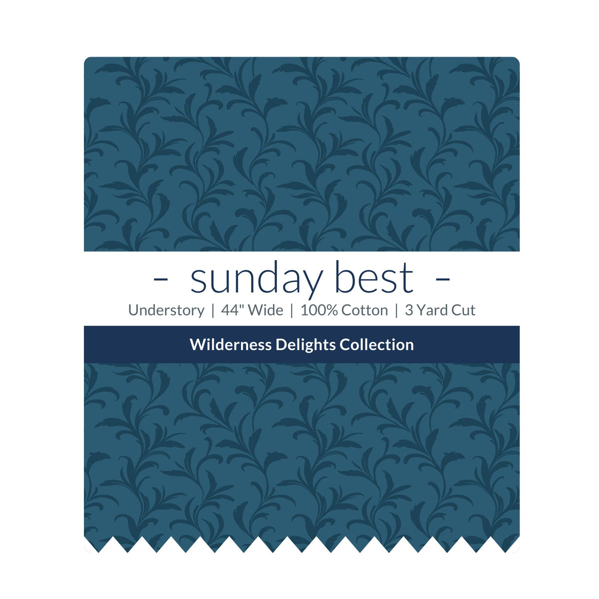 Teal Blue Leaf Cotton Fabric by the Yard 44'' Wide 3 Yard Cut Understory Wilderness Delights Collection - the folded 3 yard cut with the Sunday Best band - photo 2 of 2 - The Fabric Hut