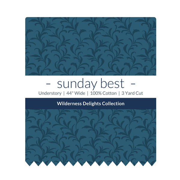 Teal Blue Leaf Cotton Fabric by the Yard 44'' Wide 3 Yard Cut Understory Wilderness Delights Collection - the folded 3 yard cut with the Sunday Best band - photo 2 of 2 - The Fabric Hut