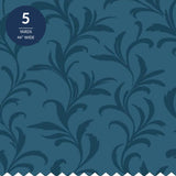 Teal Blue Leaf Cotton Fabric by the Yard 44'' Wide 5 Yard Cut Understory Wilderness Delights Collection - close up of the tonal leaf print on mid teal cotton with a 5 yards 44 inch wide seal - photo 1 of 2 - The Fabric Hut