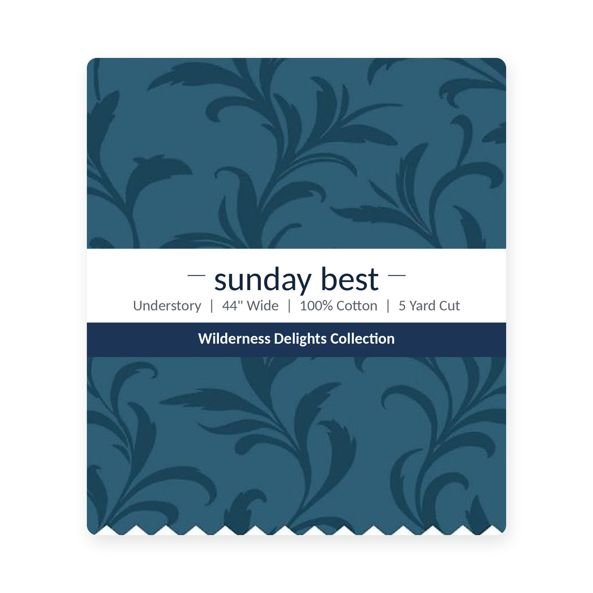 Teal Blue Leaf Cotton Fabric by the Yard 44'' Wide 5 Yard Cut Understory Wilderness Delights Collection - the folded 5 yard cut with the Sunday Best band - photo 2 of 2 - The Fabric Hut