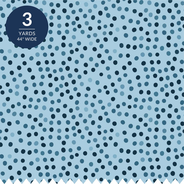 Blue Dot Cotton Fabric by the Yard 44'' Wide 3 Yard Cut Windfall Wilderness Delights Collection - close up of the navy and mid blue dots scattered on light blue cotton - photo 1 of 2 - The Fabric Hut