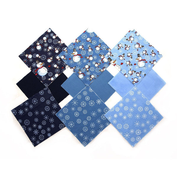 Winter Wonderland Snowmen & Snowflakes pre cut 10 " squares 100% cotton fabric quilt 24 pieces