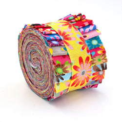 2.5 inch Crazy Daisy Jelly Roll 100% cotton fabric quilting strips 17 pieces