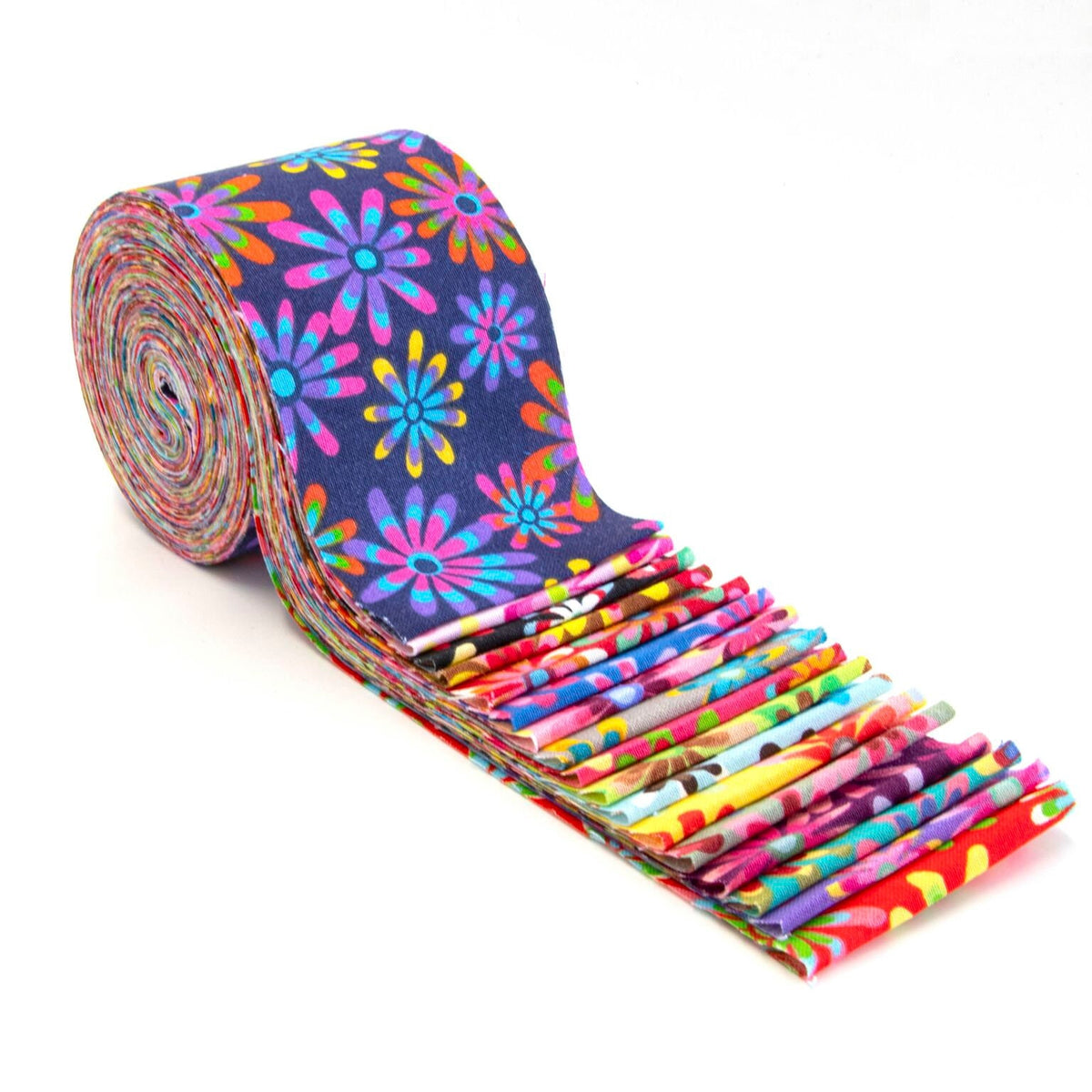 2.5 inch Crazy Daisy Strip Roll 100% cotton fabric quilting strips 17 pieces