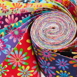 2.5 inch Crazy Daisy Jelly Roll 100% cotton fabric quilting strips 17 pieces