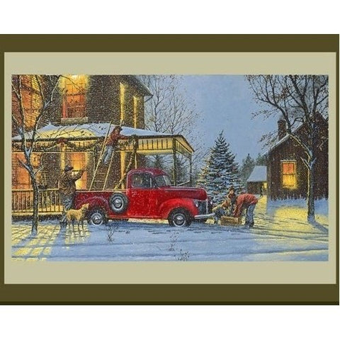 An Old Fashioned Christmas Digital Panel cotton quilt fabric Christmas 36" X 45 " Red Truck