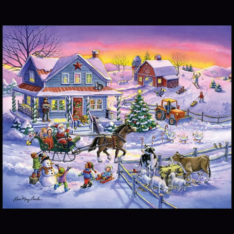 Country Christmas digital Panel Cotton quilt fabric santa sleigh