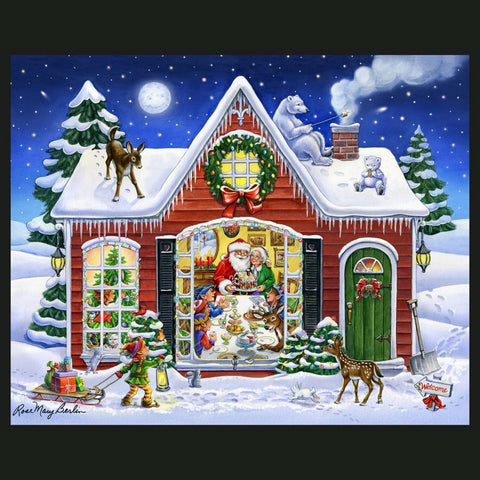 Santa's House Digital Panel cotton quilt fabric Christmas Santa Scene 36" X 45"
