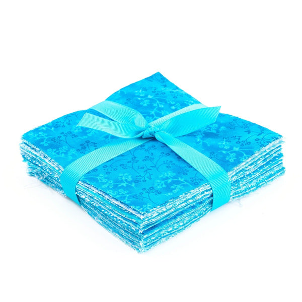 It's All Turquoise 90-teiliges Charm-Pack mit vorgeschnittenen 5-Zoll-Quadraten, 100 % Baumwollstoff, Steppdecke, blau, Ton-in-Ton