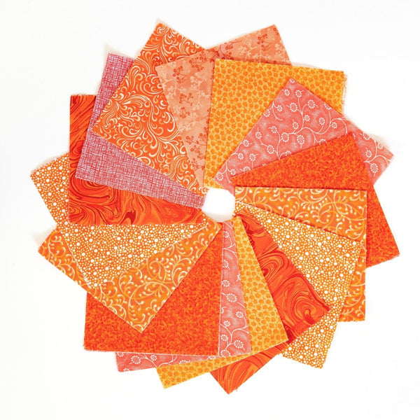 It's All Orange, 90-teiliges, vorgeschnittenes Charm Pack, 5"-Quadrate, 100 % Baumwollstoff, Steppdecke, verschiedene Orangetöne, Ton-in-Ton