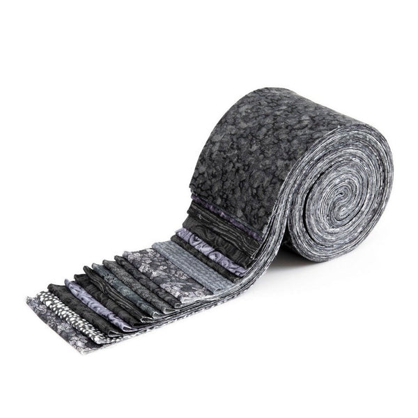 "Noir Elegance" Strip Roll 2.5 inch pre-cut 100% cotton fabric quilting strips - 18 strips tone-on-tone black fabric