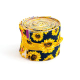 2.5 inch SUNFLOWERS Jelly Roll 100% cotton fabric quilting strips 17 pieces pre cut strips