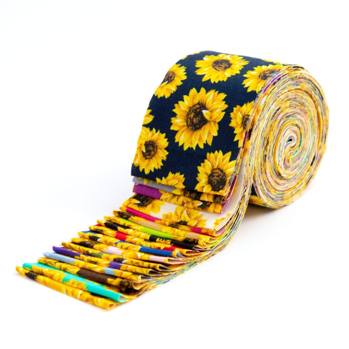 2.5 inch SUNFLOWERS Strip Roll 100% cotton fabric quilting strips 17 pieces pre cut strips