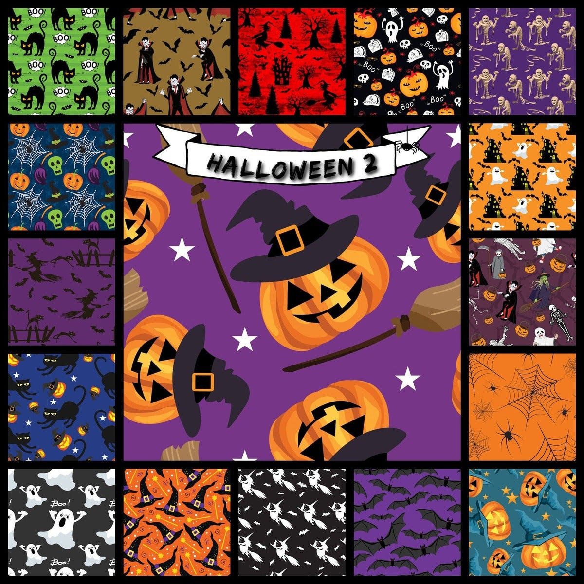 34 Piece Halloween 2 Fabric pre cut 10 " squares 100% cotton fabric quilt