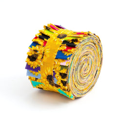 2.5 inch SUNFLOWERS Jelly Roll 100% cotton fabric quilting strips 17 pieces pre cut strips