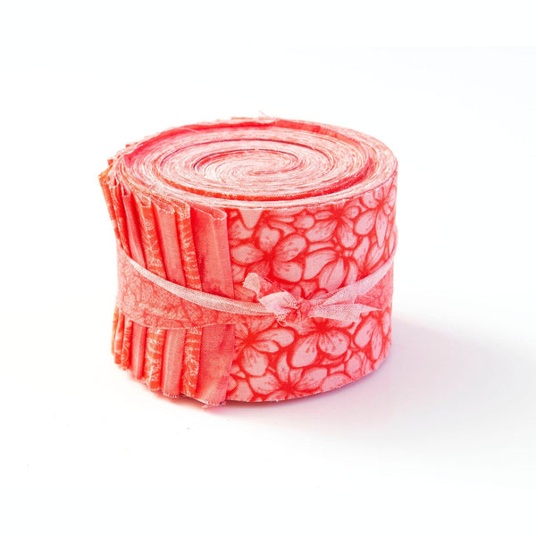 Tropical Coral Harmony Strip Roll 2.5 inch pre-cut 100% cotton fabric quilting strips - 20 strips