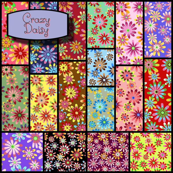 34 piece Crazy Daisy flower pre cut 10 " squares 100% cotton fabric quilt