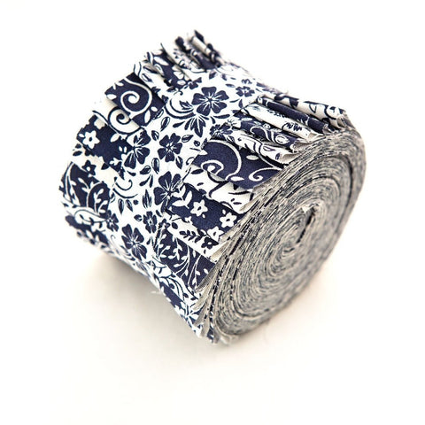 New 2.5 inch Navy & White Basics Jelly Roll 100% cotton fabric quilting 16 strips