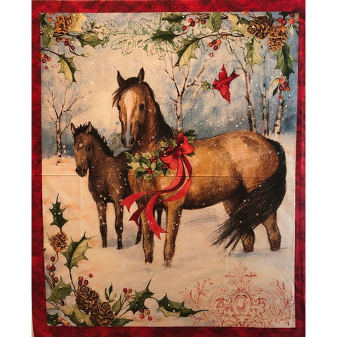 Christmas Horse Digital Panel cotton quilt fabric Christmas 36" X 45 "