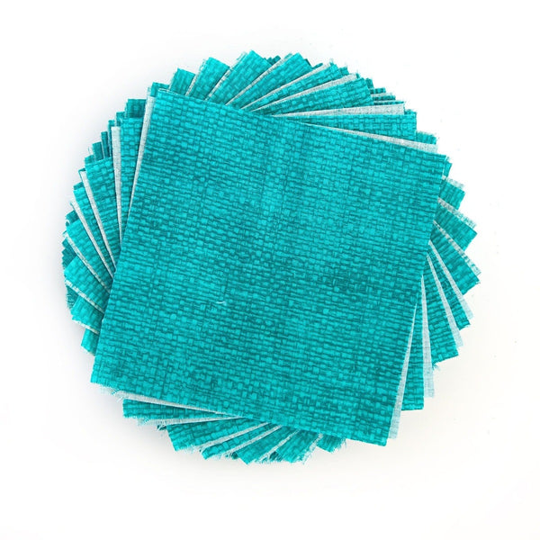 100 Piece Crosshatch Teal pre cut charm pack 5" squares 100% cotton fabric quilt