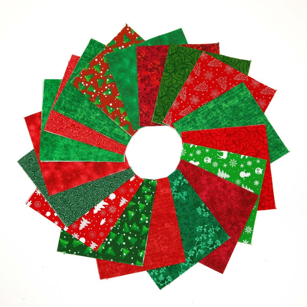 34 Piece Christmas Basics Red Green Blenders pre cut 10 " squares 100% cotton fabric quilt