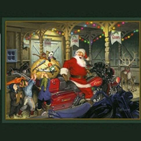 Cycle Santa Digital Panel cotton quilt fabric Christmas Santa Scene 36" X 45" Motorcyle