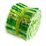 Mixed Greens Jelly Roll 2.5 inch pre-cut 100% cotton fabric quilting strips - 18 strips Beautiful Shades of Green
