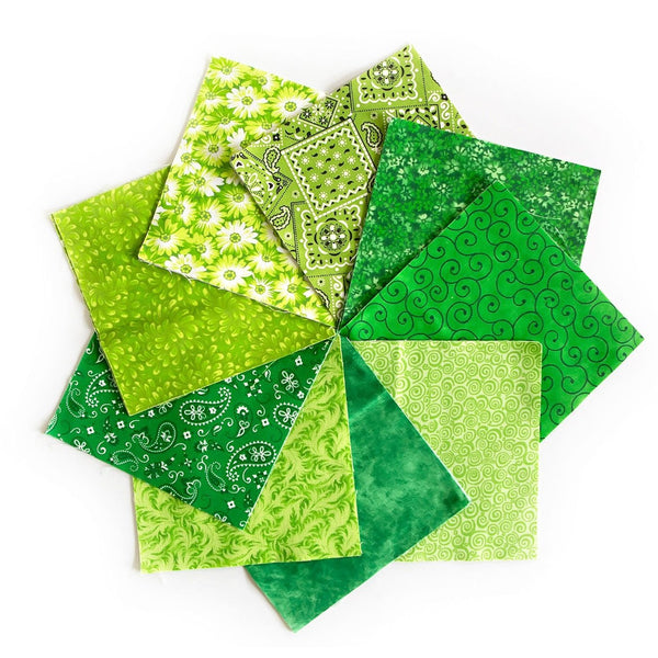 Mixed Greens 90-piece pre-cut charm pack 5" squares 100% cotton fabric quilt Multiple Shades of Green