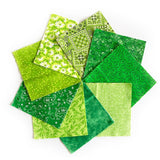 Mixed Greens 90-piece pre-cut charm pack 5" squares 100% cotton fabric quilt Multiple Shades of Green