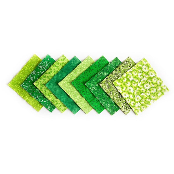 Mixed Greens 90-piece pre-cut charm pack 5" squares 100% cotton fabric quilt Multiple Shades of Green