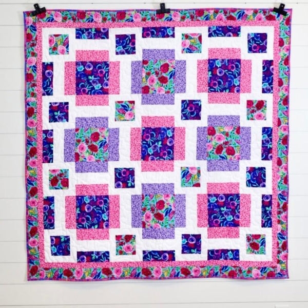 Floral Fantasy Pre-Cut Quilt Kit - Includes Pattern, Binding, Backing & Easy Instructions for Beginners