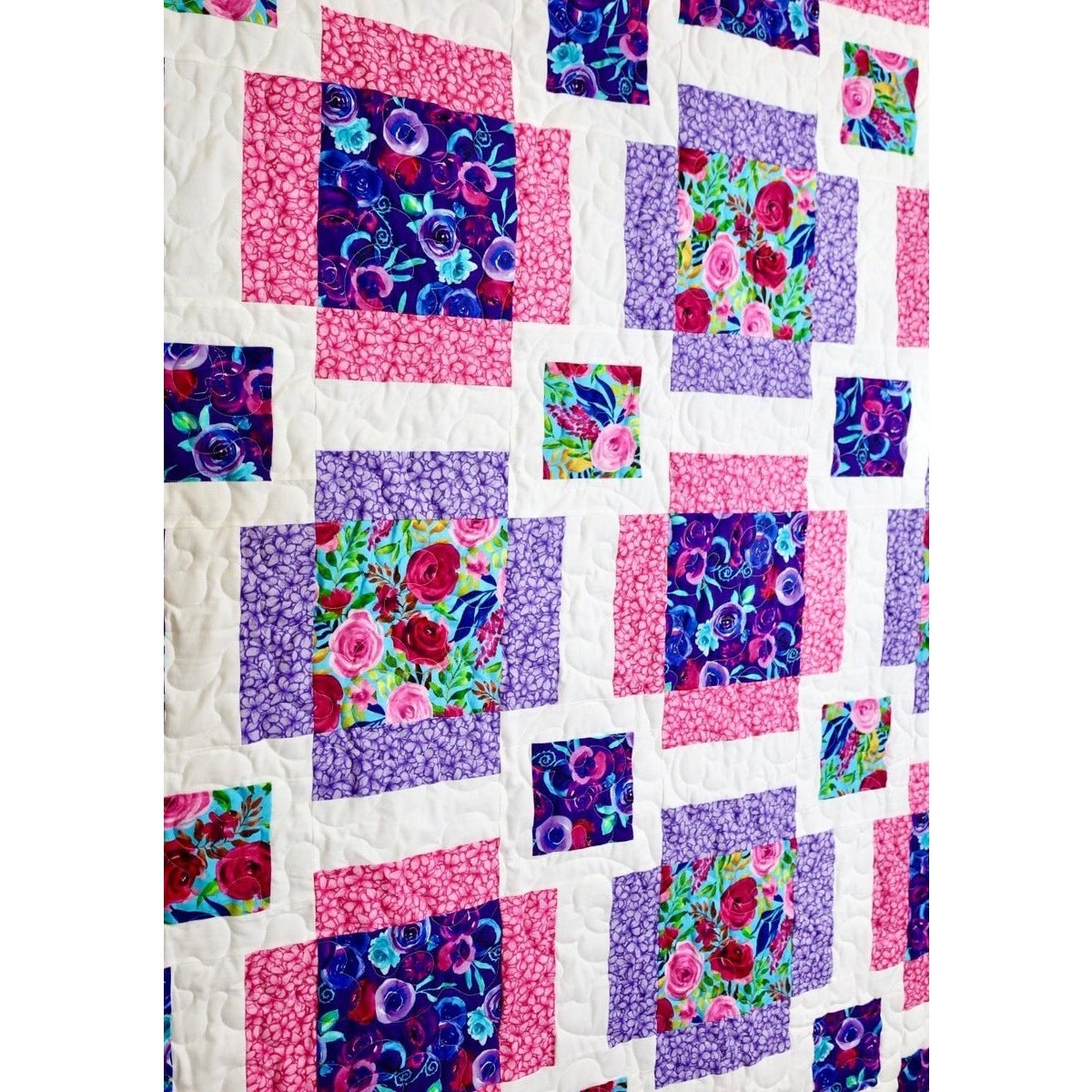 Floral Fantasy Pre-Cut Quilt Kit - Includes Pattern, Binding, Backing & Easy Instructions for Beginners