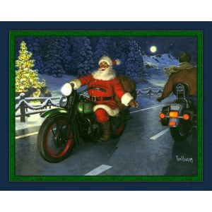 Motor Cycle Santa Digital Panel cotton quilt fabric Christmas Santa Scene 36" X 45" Motorcyle Santa clause