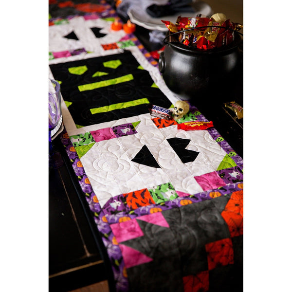 Haunting Hues Table Runner Kit - Halloween Edition: All-in-One Quilting Set with Exclusive Fabrics, Design Blueprint, Binding & Backing Materials, Size 16x69 inches