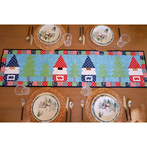 Ho Ho Gnomes Christmas Trees and Gnomes Table Runner Quilt Kit Fabric Pattern Binding Backing ALL PRE CUT 16 X 62