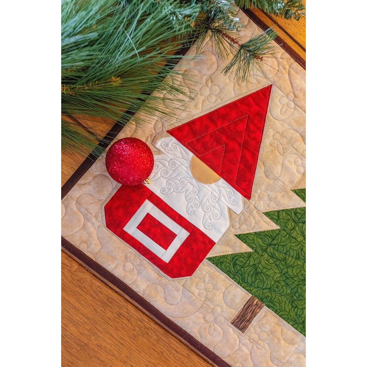 Festive Gnomes & Trees Quilted Table Runner Kit - Pre-Cut, Complete with Fabric, Pattern, & Backing - 16x62 inches