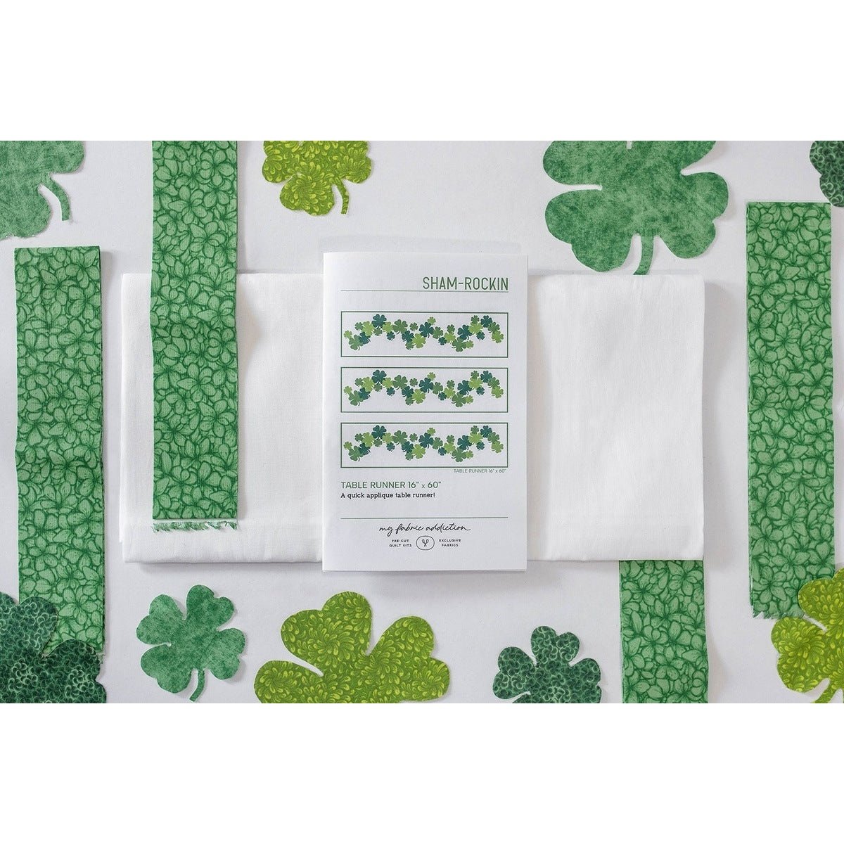 St. Patrick's Day Sham-Rockin' 16" x 60" Table Runner Quilt Kit - Includes Pre-Cut Fabric, Pattern, Binding, and Backing - Perfect for Beginners, Features 16" x 60" Shamrocks