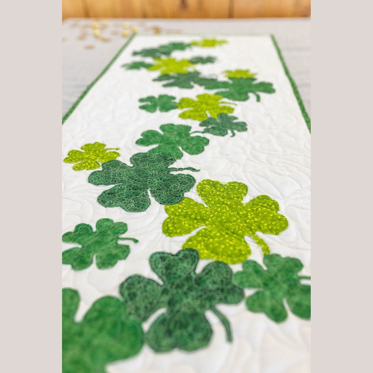 St. Patrick's Day Sham-Rockin' 16" x 60" Table Runner Quilt Kit - Includes Pre-Cut Fabric, Pattern, Binding, and Backing - Perfect for Beginners, Features 16" x 60" Shamrocks