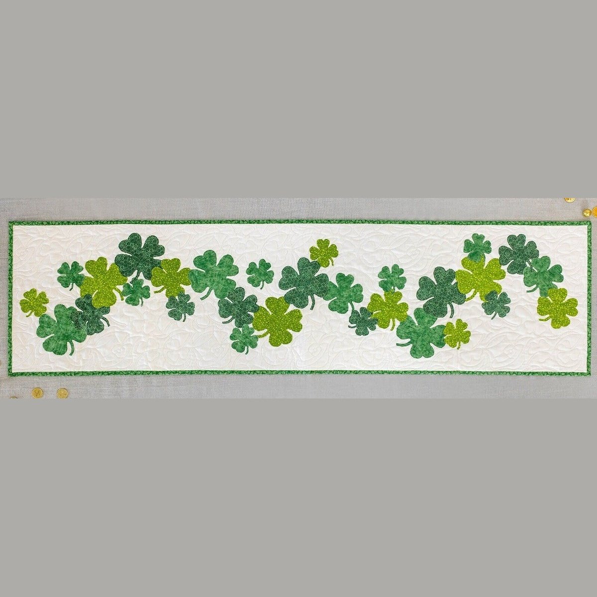 St. Patrick's Day Sham-Rockin' 16" x 60" Table Runner Quilt Kit - Includes Pre-Cut Fabric, Pattern, Binding, and Backing - Perfect for Beginners, Features 16" x 60" Shamrocks