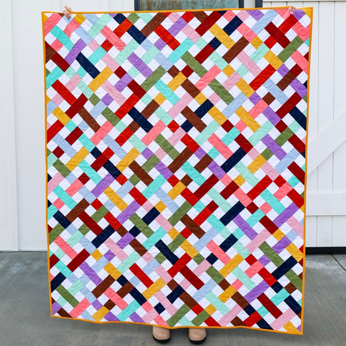 Colorful Cascade Herringbone Kit - 56" X 68" - Includes Fabric, Guide, Edges, & Backing - Beginner Friendly