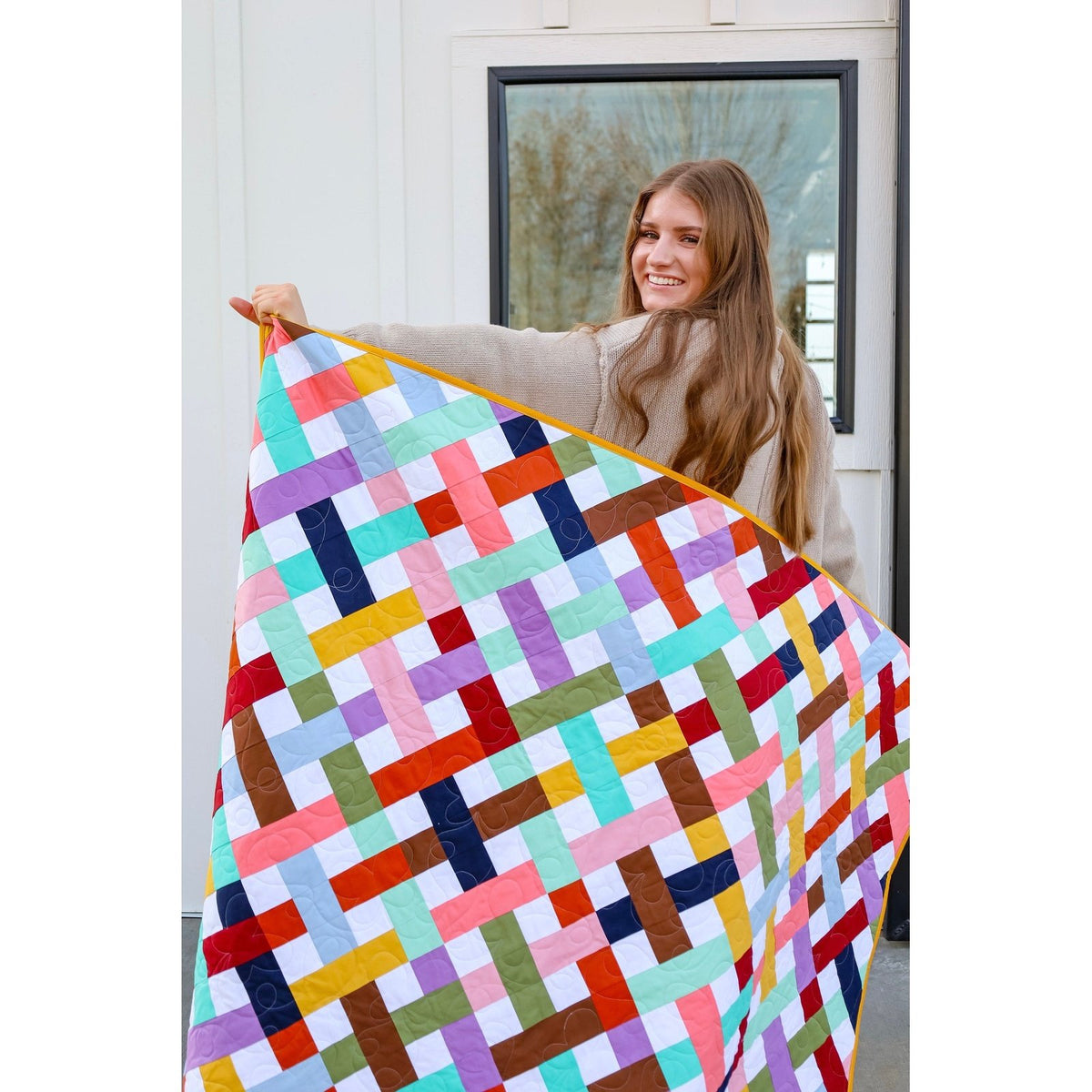 Colorful Cascade Herringbone Kit - 56" X 68" - Includes Fabric, Guide, Edges, & Backing - Beginner Friendly