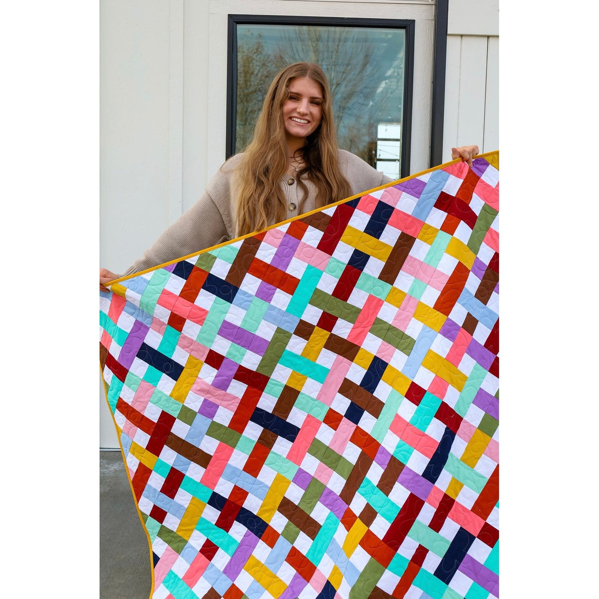 Colorful Cascade Herringbone Kit - 56" X 68" - Includes Fabric, Guide, Edges, & Backing - Beginner Friendly